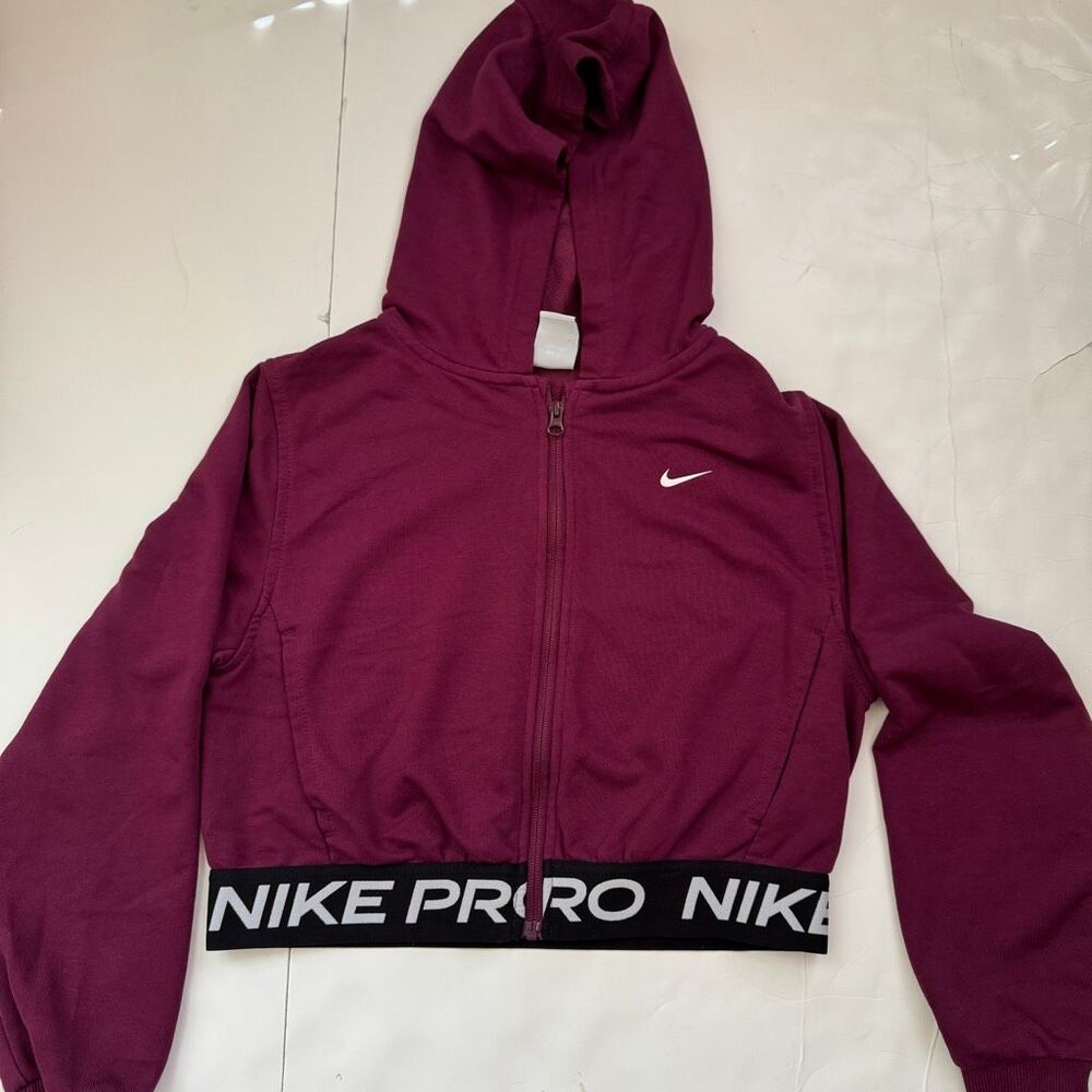 Nike Pro Dri-FIT Women’s Logo Waistband Cropped Full Zip Hoodie Pink XL